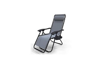 chaise longue - transat vounot chaise longue inclinable en textilene avec porte gobelet et portable gris