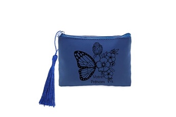 porte-monnaie taperso porte monnaie et porte cles bleu avec motif femme papillon et fleur personnalisable