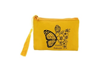 porte-monnaie taperso porte monnaie et porte cles jaune avec motif femme papillon et fleur personnalisable