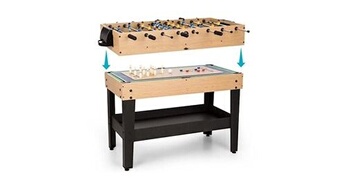 Table multijeux - babyfoot - 15 jeux différents avec description - plateau de rangement - 4 terrains de jeu - table en mdf