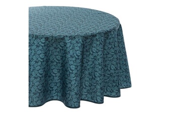 nappe de table atmosphera créateur d'intérieur - nappe ronde imprimé feuille 180cm bleu