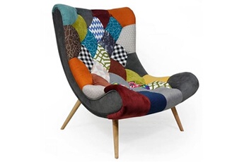 fauteuil de salon non renseigné fauteuil patchwork tissu multicolore et pieds bois clair ulric