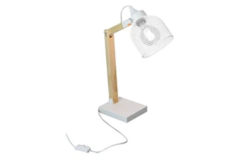lampe à poser altobuy mago - lampe à poser orientable en pin abat-jour grillage métal blanc -