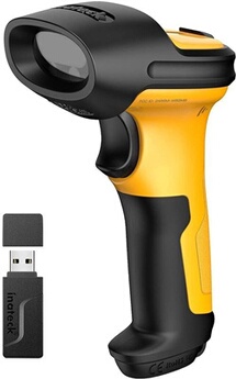 Scanner code-barres laser sans fil 2. 4ghz, lecteur code à barres avec portée de 60 mètres, batterie 2600mah, scan automatique rapide et précis