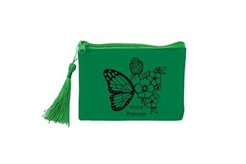 porte-monnaie taperso porte monnaie et porte cles vert avec motif femme papillon et fleur personnalisable