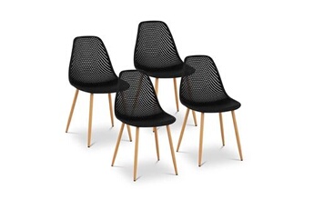 chaise fromm & starck lot de 4 chaises scandinaves cuisine salle à manger plastique / acier noir 150kg