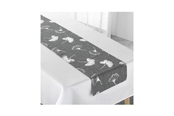 nappe de table non renseigné nappe blanche 140 x 250 cm + chemin de table gris fleurs de ginkgo argentées blanc