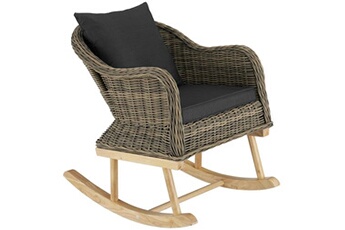 rocking chair tectake fauteuil à bascule en rotin rovigo 150 kg - marron naturel