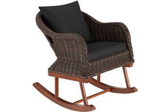 rocking chair tectake fauteuil à bascule en rotin rovigo 150 kg - marron