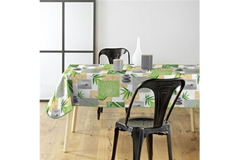 nappe de table douceur d'interieur toile cirée rectangulaire - 140x240 cm - bambou et lotus multicolore