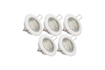 lampe de lecture xanlite lot de 5 spots encastrés metal blanc - orientable - ampoule led gu10 incluses - cons. 5w (eq. 50w) - 345 lumens - blanc neutre