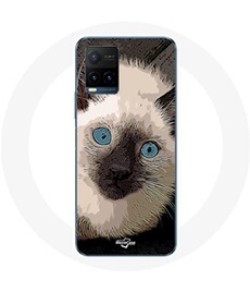 Coque pour Vivo Y21s 2021 / Y21 2021 Chat Siamois Noir et blanc aux Yeux Bleus