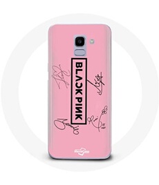 Coque pour Samsung Galaxy A8 2018 Blackpink Signature Members Born Pink Logo Noir Fond Rose