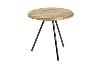 Table d'appoint Loungitude Table basse ronde BASTIAN en chêne massif et acier noir 40cm