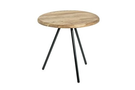 Table d'appoint Loungitude Table basse ronde BASTIAN en chêne massif et acier noir 40cm