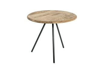 Table d'appoint Loungitude Table basse ronde BASTIAN en chêne massif et acier noir 50cm