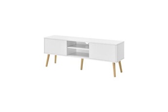 meubles tv helloshop26 meuble tv design support télé banc pvc 120 cm blanc effet chêne 03_0005861