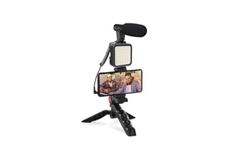 lampe connectée platinet kit complet universel vlogger pour smartphone, appareil photo, caméra avec trépied + micro + projecteur 36 led - v-logging kit shotgun, photo, video,