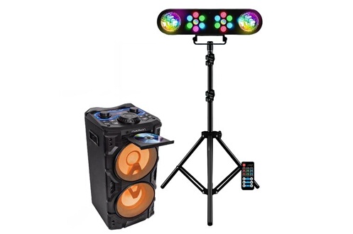 Enceintes, baffle et amplis DJ Madison Enceinte Karaoke Lecteur CD USB  Bluetooth 300W MAD-HP300CD-SB - Pack Lumières 2 Astro 2 Projecteurs Pied  LEDBAR-ASTRO-RC Dj