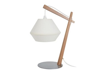 lampe torche (standard) tosel 64226 lampe de chevet arqué bois naturel et écru l 29 p 29 h 35 cm ampoule e14