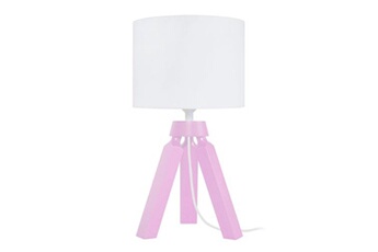 autres luminaires tosel 65290 lampe de chevet trépied bois rose et blanc l 16 p 16 h 31 cm ampoule e14