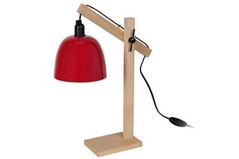 lampe de lecture tosel 90311 lampe de bureau articulé bois naturel et rouge l 27 p 14,5 h 50 cm ampoule e14