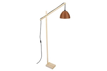 lampe de lecture tosel 95255 lampadaire liseuse articulé bois naturel et cuivre l 80 p 80 h 180 cm ampoule e27