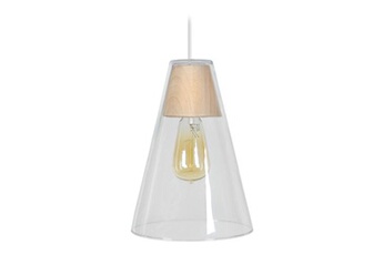 lampe de lecture tosel 16767 suspension conique verre transparent et naturel l 3 p 30 h 88 cm ampoule e27