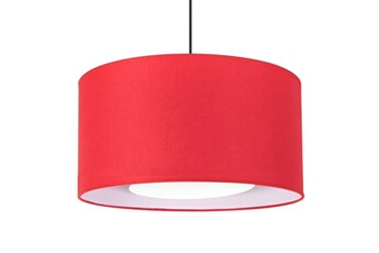 lampe de lecture tosel 14865 suspension cylindrique tissu rouge et blanc l 35 p 35 h 80 cm ampoule e27