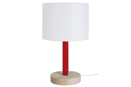 Lampe à poser Tosel 64612 Lampe de chevet droit bois naturel,rouge et blanc L 18 P 18 H 35 cm Ampoule E14