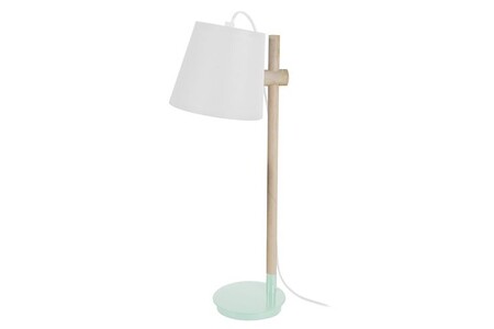 Lampe à poser Tosel 90340 Lampe de bureau articulé bois naturel et bleu L 18 P 15 H 48 cm Ampoule E14