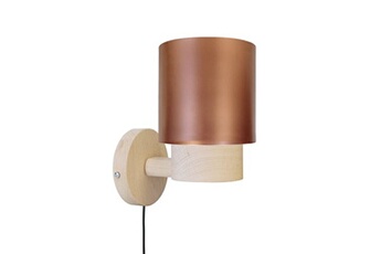 lampe de lecture tosel 31805 applique armé bois naturel et cuivre l 13,5 p 16,5 h 19,5 cm ampoule e27
