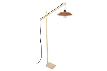 lampe de lecture tosel 95267 lampadaire liseuse articulé bois naturel et cuivre l 80 p 80 h 180 cm ampoule e27