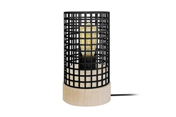 lampe de chevet tosel 65555 lampe de chevet cylindrique bois naturel et noir l 11 p 11 h 25 cm ampoule e27