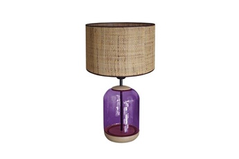 lampe de chevet tosel 66560 lampe de chevet cylindrique bois et verrenaturel et violet l 25 p 25 h 41 cm ampoules e27