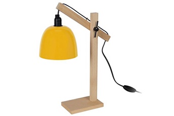 lampe de bureau tosel 90315 lampe de bureau articulé bois naturel et jaune l 27 p 14,5 h 50 cm ampoule e14