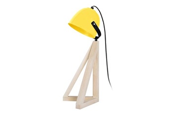 lampe de bureau tosel 90425 lampe de bureau dôme bois naturel et jaune l 20 p 17,5 h 47 cm ampoule e14