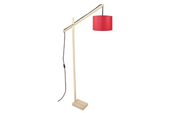 lampadaire tosel 95241 lampadaire liseuse articulé bois naturel et rouge l 80 p 80 h 180 cm ampoule e27