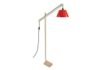 lampadaire tosel 95274 lampadaire liseuse articulé bois naturel et rouge l 80 p 80 h 180 cm ampoule e27