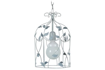 suspension tosel 13549 suspension lanterne métal gris blanc l 23 p 23 h 96 cm ampoule e27