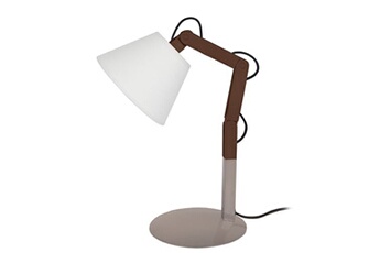 lampe de chevet tosel 63664 lampe de chevet articulé bois taupe,wangué et blanc l 16 p 16 h 45 cm ampoule e14