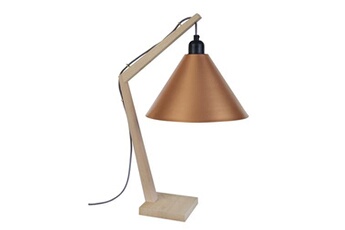 lampe de chevet tosel 64818 lampe de chevet arqué bois naturel et cuivre l 30 p 30 h 50 cm ampoule e27
