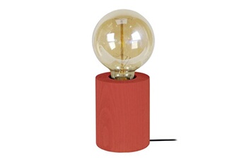 lampe de chevet tosel 66183 lampe de chevet cylindrique bois rouge l 8 p 8 h 21 cm ampoule e27
