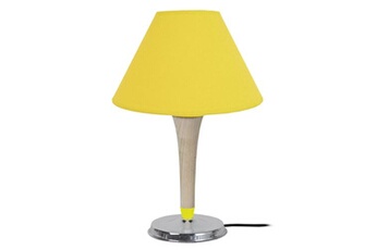 lampe de chevet tosel 66489 lampe de chevet conique métal et bois naturel,aluminium et jaune l 22 p 22 h 34 cm ampoule e14