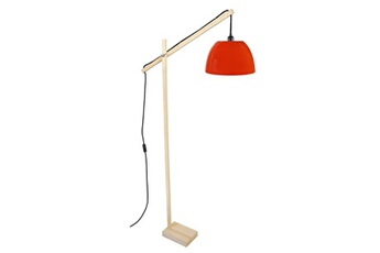lampadaire tosel 95270 lampadaire liseuse articulé bois naturel et rouge l 80 p 80 h 180 cm ampoule e27
