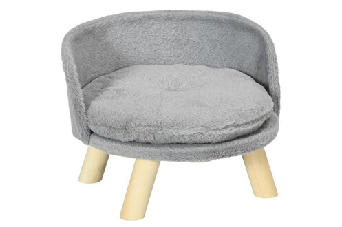 Canapé lit panier pour chien design scandinave coussin moelleux amovible  pieds en bois Ø 40,5 x 33H cm gris