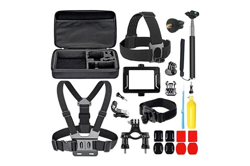 Accessoires pour caméra sport Prixton Kit de 13 accessoires pour caméra  sport avec harnais, sangles, support perche à selfie