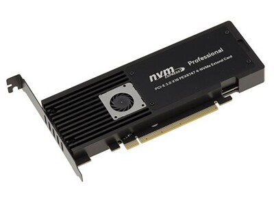 Carte contrôleur PCIe 3.0 x8 pour 2 SSD M.2 NVMe M Key HARWARE RAID 0 1, JBOD avec RACKS tiroirs extractibles et Hotplug Carte contrôleur PCIe 3.0 x8 pour 2 SSD M.2 NVMe M Key HARWARE RAID 0 1, JBOD avec RACKS tiroirs extractibles et Hotplug