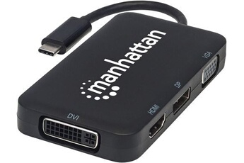 Connectique Audio / Vidéo Manhattan 152600 C 4 en 1 USB Convertisseur Audio/vidéo (Prise USB 3.1 Type C mâle vers HDMI/Displayport/VGA/DVI Noir