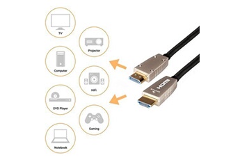 câble Actif UHD Fibre Optique HDMI 2.0b - jusqu'à 32 canaux Audio - avec Canal de Retour Audio - 6m - Noir - 3D - HDR - HLG